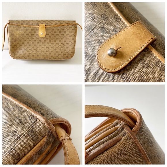 Gucci beige Guccissima monogram canvas and leather shoulder bag vintage - Picture 5 of 11